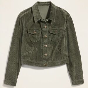 Size Small Green Olive Colour Cropped Corduroy Jacket from Old Navy